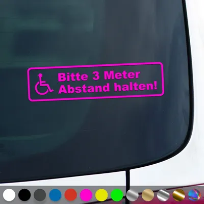 Produktbild von PantherPixel Bitte 3 Meter Abstand Aufkleber Schwerbehinderung Sticker Auto Geschenkidee Farbe Neon-Pink