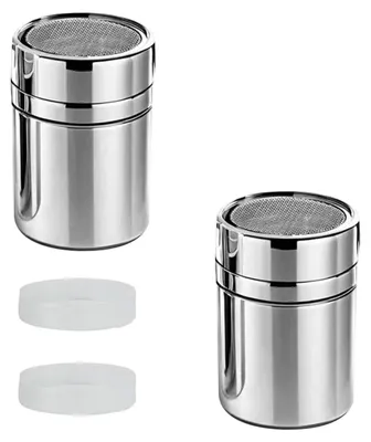 Produktbild von 2 Stück Puderzuckerstreuer, Edelstahl Kakaostreuer für Cappuccino mit Feinem Sieb & Deckel, Zuckerstreuer, Pulverstreuer, Staubzuckerstreuer, für Backen und Kochen