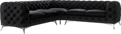 Produktbild von S-STYLE MÖBEL - Chesterfield Ecksofa Cleo mit Silber Metall Füßen aus Schwarz Samtstoff, B/T/H: 264 cm / 264 cm / 75 cm