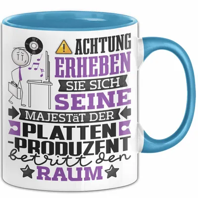 Produktbild von Plattenproduzent Geschenk Tasse Lustiger Spruch Erheben Sie Sich Der Plattenproduzent Betritt den Raum (Blau)