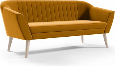 Obrázek produktu pro BETTSO Klasická 3místná pohovka Skandinávský design Dřevěné nohy Elegantní pohovka Čalouněná pohovka do obývacího pokoje PIRS 3 Yellow Honey yellow