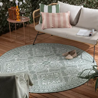 Produktbild von In- & Outdoor Teppich Rund - Summer Oriental Grün - Ø 100cm - Klassik, Modern, Orientalisch - Balkon, Garten / Terrasse -  FRAAI | Home & Living