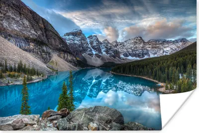 Produktbild von MuchoWow® Poster Blauer See im Banff-Nationalpark in Kanada 90x60 cm - Schlafzimmer