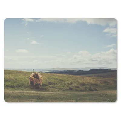 Produktbild von MuchoWow® Mauspad Mousepad Schottische Highlander - Gras - Wolken - Tiere 23x19 cm - Mousepads - Maus Mat - Pad - Mausunterlage - Schreibtischunterlage - Mauspad