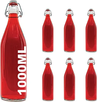 Produktbild von BUEGEL-1L 6x Bügelflasche Bügelverschlussflasche leere Glasflasche mit Bügelverschluss Weinflasche Schnapsflasche Essig Öl Glasflaschen von slkfactory- 6 x 1000ml, durchsichtig