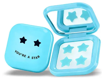 Obrázok produktu pre Set mit blauen Pickelstern-Aufklebern und Spiegeltasche, 32-tlg.