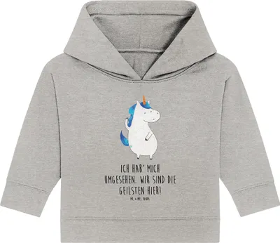 Produktbild von Mr. & Mrs. Panda Organic Baby Hoodie Einhorn Mann 12. - 18. Monat - Heather Grey - Geschenk, Cool, Familie, Kapuzenshirt, Einhörner, Unicorn, Kapuzensweatshirt, Freundin