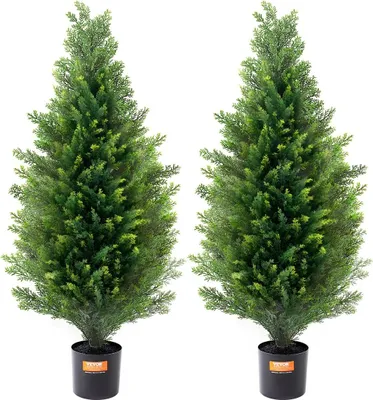 Image de Lot de 2 arbres topiaires artificiels en cèdre de 91 cm, décoration UV pour l'intérieur/l'extérieur
