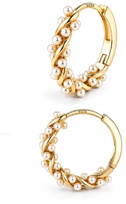 Produktbild von Perlenohrringe Damen, Twist Perlen Creolen, Ohrringe Perlen Gold Elegante