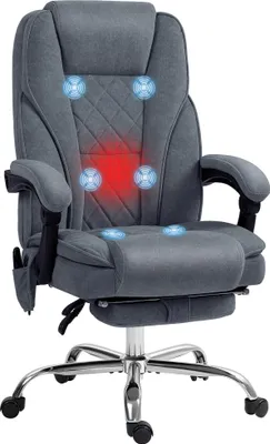 Image de Vinsetto Fauteuil de bureau massant et chauffant chaise de bureau chaise ergonomique avec hauteur réglable dossier inclinable télécommande filaire repose-pieds rétractable et pivotant 360° gris