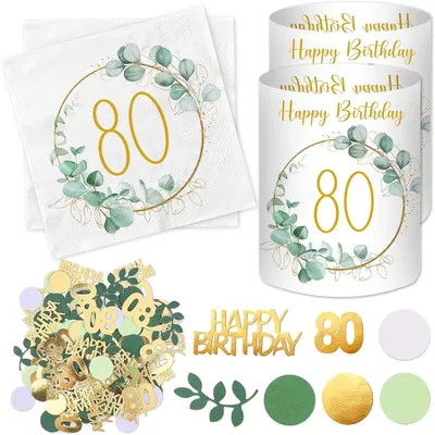 Productafbeelding van Servetten, 80e verjaardag, confetti, tafeldecoratie, eucalyptus, groen
