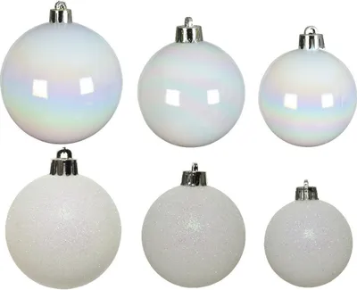 Produktbild von Weihnachtskugeln Kunststoff Mix 4-6cm 30er Set - Weiß irisierend