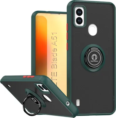 Produktbild von Hülle für ZTE Blade A51 Matte Transluzent TPU Stoßfest Schutzhülle mit Ring Halter Ständer dunkelgrün