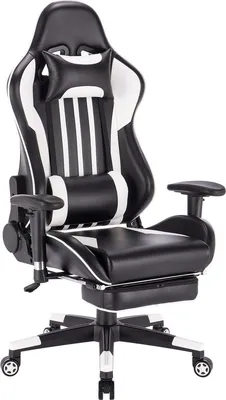 Productafbeelding van Happyment Luxe Gamingstoel – Ergonomische gaming- en kantoel met voetsteun – In hoogte verstelbaar – Wit – Kunstleer