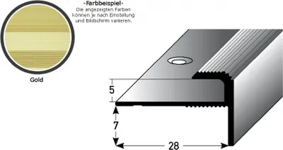 Produktbild von Einschubprofil "Stannington" mit Nase für Designbeläge, Einfasshöhe 5 mm, Aluminium eloxiert, gebohrt-goldfarbig-1000