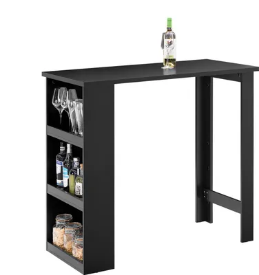 Zdjęcie produktu dla Stół barowy kuchenny FWT17-II - Wysoki stół barowy/jadalniany - z 3 półkami - 112×106×57 cm - Czarny