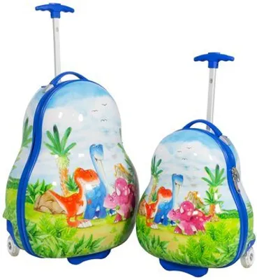 Produktbild von Reisetrolley Dinos blau 2tlg Kinderkoffer Kindertrolley Hartschalenkoffer Kinder