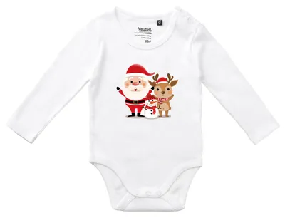 Produktbild von Huuraa Baby Body Weihnachtsmann Rudolph und Schneemann 68 White  Baumwolle Fairtrade Langarmbody Geschenkidee