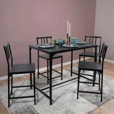 Produktbild von Milton & Oldbrook Essgruppe 5-teilig Bob Schwarz - Bartisch mit 4 Hohe Stühle