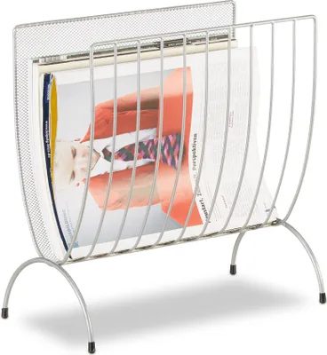 Produktbild von Relaxdays Zeitungsständer Metall, Zeitungshalter stehend, Zeitschriftensammler silber, HxBxT: 35 x 34 x 18 cm, silver