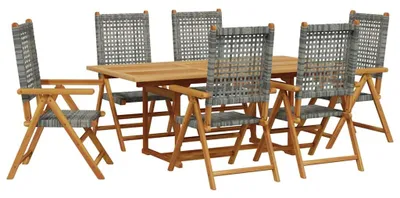 Immagine prodotto di vidaXL set da pranzo da giardino 7 pezzi in rattan e legno massiccio grigio