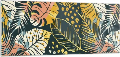 Produktbild von Bilder auf glas - Einteilig - Blätter modern bunt - 100x40cm - Glasbilder - Wandbilder - Bilder - zum Aufhängen bereit - Wanddekoration aus Glas - Glas Bilder - Wandbild auf Glas - GAB100x40-4630