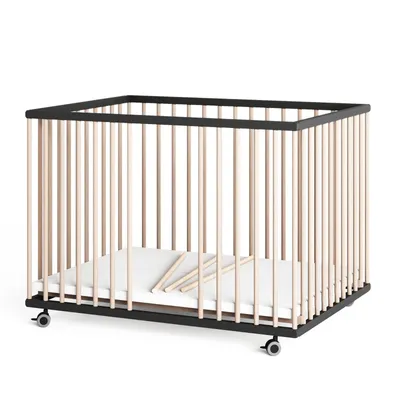 Produktbild von Laufgitter 75x100 cm mit Matratze & Schlupfsprossen - schwarz/natur - Premium Kollektion