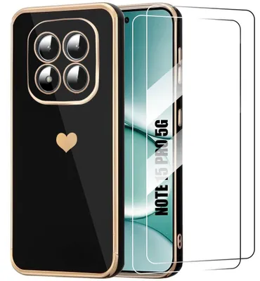 Image de Coque + 2 Verres Trempés pour Xiaomi Redmi Note 15 Pro 5G, Silicone Motif Cœur Antichoc Slim Noir
