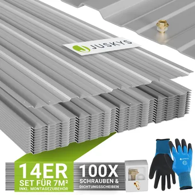 Produktbild von JUSKYS® Profilblech - Grau 14er Set, verzinkter Stahl, 110x45 cm, wetterfest