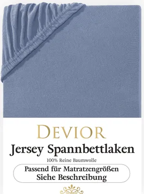 Produktbild von Devior Jersey Spannbettlaken 180x200 - 200x220 rauchblau Bettlaken 100% Baumwolle für Boxspringbett und Wasserbett