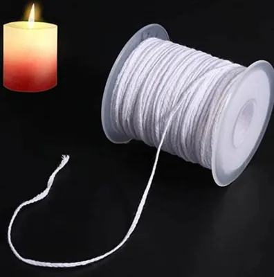 Obrázek produktu pro Bavlněný knot na svíčky, bezdýmný kulatý knot pletený plochý knot na výrobu svíček, DIY svíčka, olejová lampa, bavlněný pletený drát, bílý, 61 m, 1 ks