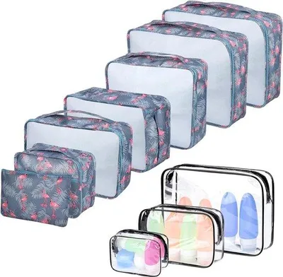Immagine prodotto di Organizer da viaggio impermeabile - 10 pezzi - Bagagli e valigie - Sacchetti per scarpe - Blu fenicottero - Per uomo e donna