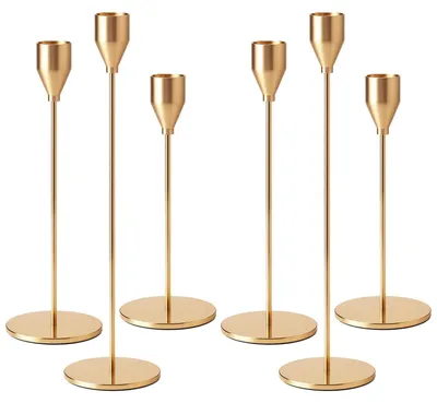 Zdjęcie produktu dla Zestaw 6 złotych świeczników do eleganckiej dekoracji stołu