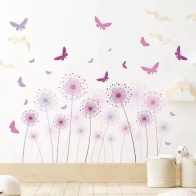 Produktbild von Cartoon Wandsticker Kinderzimmer Pusteblume Schmetterling Abnehmbar Selbstklebend Wasserfest Verspielte Wanddeko