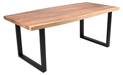 Produktbild von Esstisch TESSA mit Baumkante Suarholz 200x100x76cm | Holztisch mit Metallgestell Baumkantentisch Tischbeine Schwarz