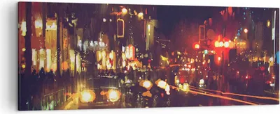 Produktbild von Bild auf Leinwand - Leinwandbild - Stadt Nacht Straße - 140x50cm - Wand Bild - Wanddeko - Leinwanddruck - Bilder - Kunstdruck - Wanddekoration - Leinwand bilder - Wandkunst - AB140x50-3762