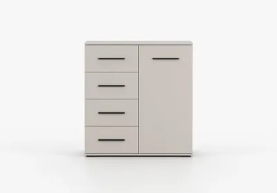 Produktbild von Kommode LOUI MINI 01 1D4S  90 cm Sideboard mit 4 Schubladen und Tür, Wohnzimmerschrank Schlafzimmer Flur Kaschmir
