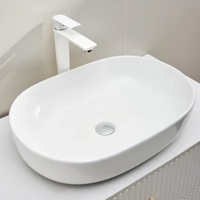 Ovale Aufsatzwaschtisch Keramik 60x40x15 cm Weiß