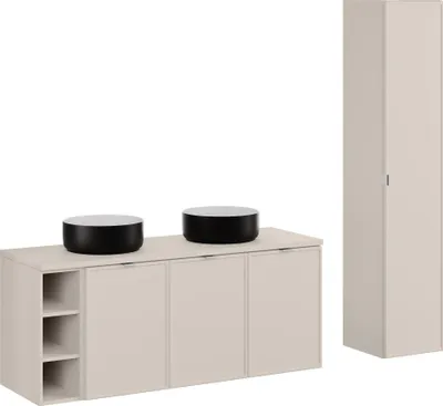 Immagine prodotto di Mobile Bagno 120 Cm Cashmere Opaco Con Lavabi E Colonna