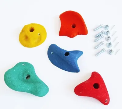 Produktbild von Klettersteine Set 5 Stück bunt mit Drehsicherung Klettergriffe inkl. Schrauben : groß Ø 146 mm Größe: groß Ø 146 mm
