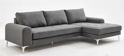 Produktbild von Happy Home Modern Ecksofa grau mit gepolsterten Kissen Polstersofa Stoffsofa Metallbeine komfortabel Wohnzimmermöbel