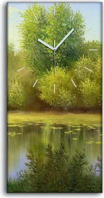 Produktbild von Wanduhr Bürouhr Leinwand Bild Geräuschlos 30x60 Waldlandschaft Holzsee Wasser - weiße Hände