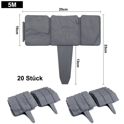 Obrázek produktu pro ACXIN Obruba trávníku plastová 5m obruba záhonu vzhled kamene zahradní obruba palisáda zahradní plot zahradní dekorace 1 prvek (D x V): 25 cm x 23 cm antracitová barva