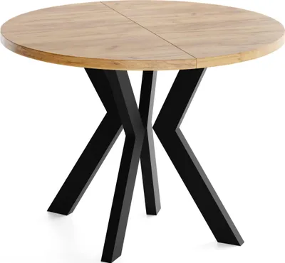 Produktbild von Runder Esstisch Ausziehbar 80-130 cm – Verlängerbar, für 4-6 Personen mit Schwarzen Holzbeinen – Tisch für Wohnzimmer & Esszimmer in Eiche Braun