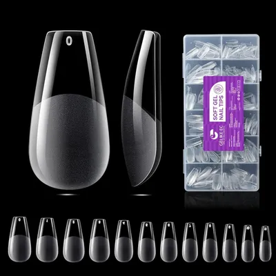 Produktbild von Künstliche Nageltips Ballerina 552 Stück Transparent Pre-Buff PMMA Harz 12 Größen Zum Aufkleben Nail Art DIY Medium Coffin