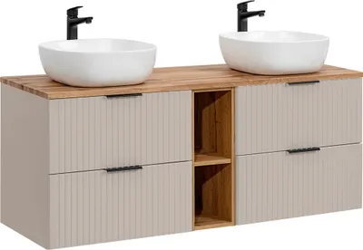 Produktbild von Doppelwaschtisch 140.8cm Adriel mit 4 Schubladen, Beige
