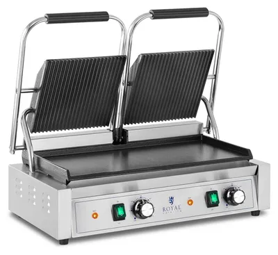Doppelte Kontaktgrillplatte gerippt/glatt 3.600 W, Gussplatten 48x23 cm