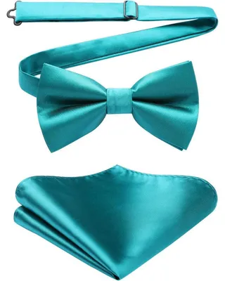 Produktbild von Fliege mit Einstecktuch Set Herren vorgebunden verstellbar Polyester-Seide Dunkelgrün