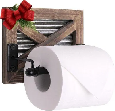 Produktbild von Toilettenpapierhalter mit warmem Holz und gewelltem Metall - rustikales Badezimmeraccessoire