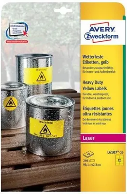 Immagine prodotto di Avery L6107-20 etichetta autoadesiva Rettangolo con angoli arrotondati Permanente Giallo 240 pz